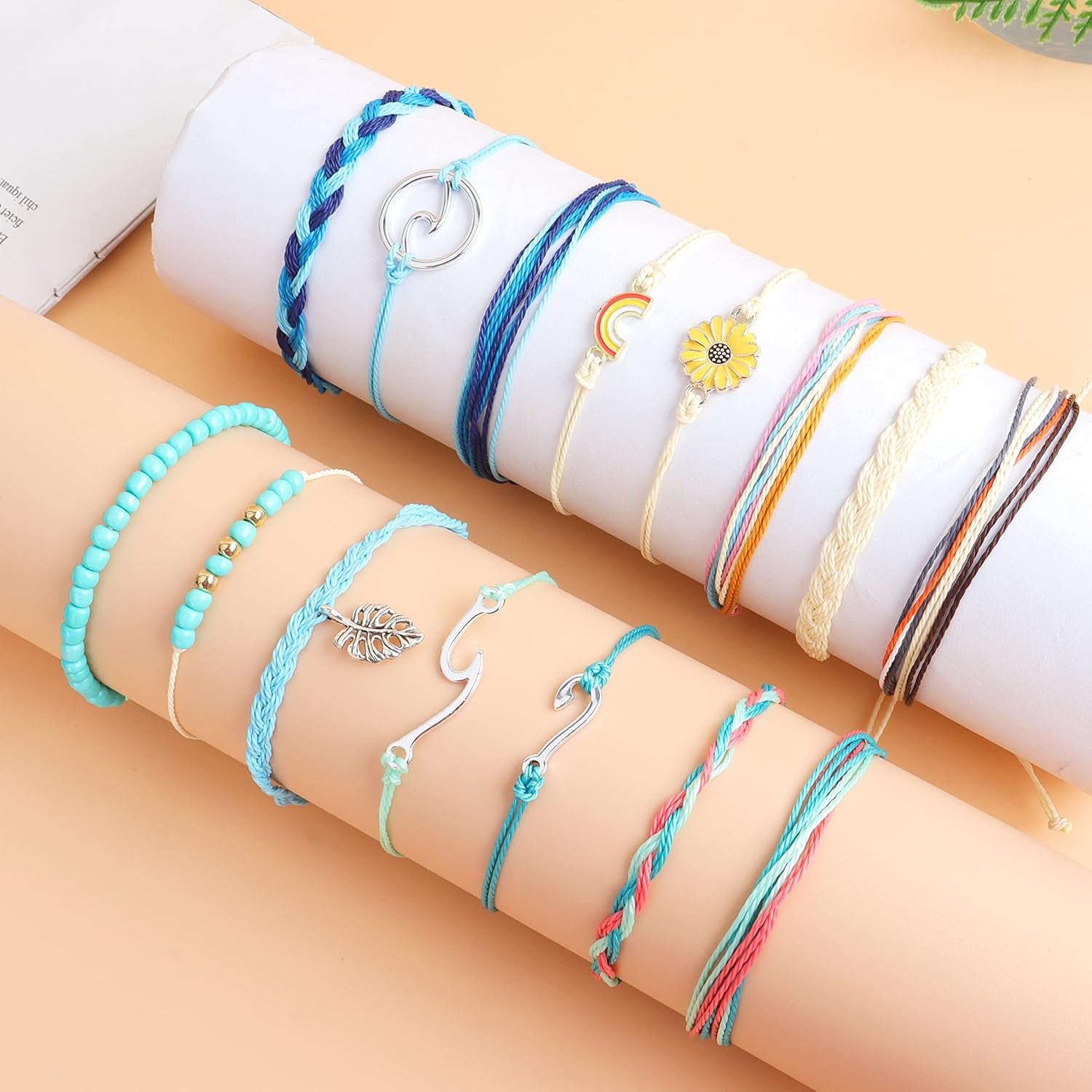 Friendship Bracelets Boho Anklets for Women Waterproof String Bracelets Summer Beach Jewelry Trendy Stuff Adjustable Wave Surfer Bracelet Gifts for Firend Vacation Jewelry for Women