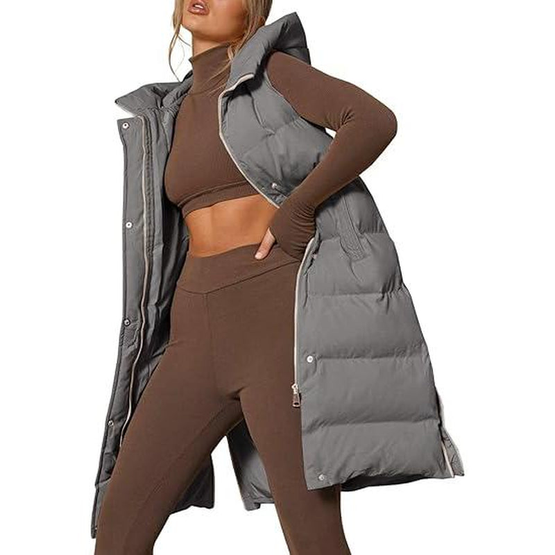 Goranbon Womens down Vest with Stand Collar Thick Hooded Sleeveless Long Coats Jacket