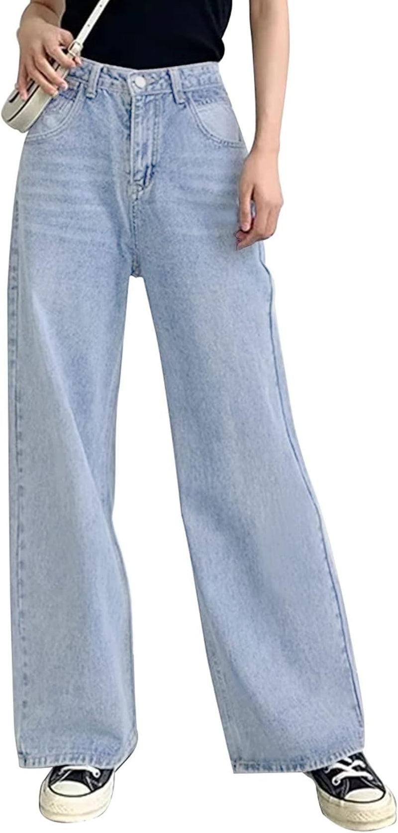 Baggy Wide Leg Jeans for Women High Waisted Trendy Flare Jeans Boyfriend Denim Pants with Patch Pockets
