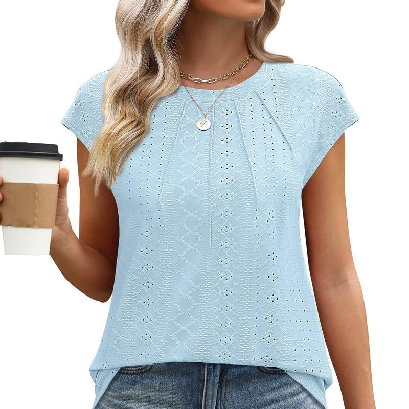 WIHOLL Womens Tops Short Sleeve Shirts Blouses for Women Dressy Casual Cap Sleeve Tops with Curved Hem