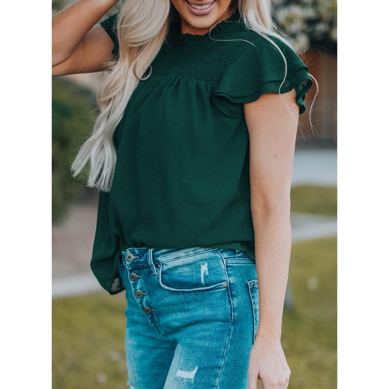 Dokotoo Womens Crewneck Lace Crochet Pom Pom Flowy Short Sleeve Casual Shirts Blouses Tops Summer Fit Denim Fashion Women'S Summer Outfits