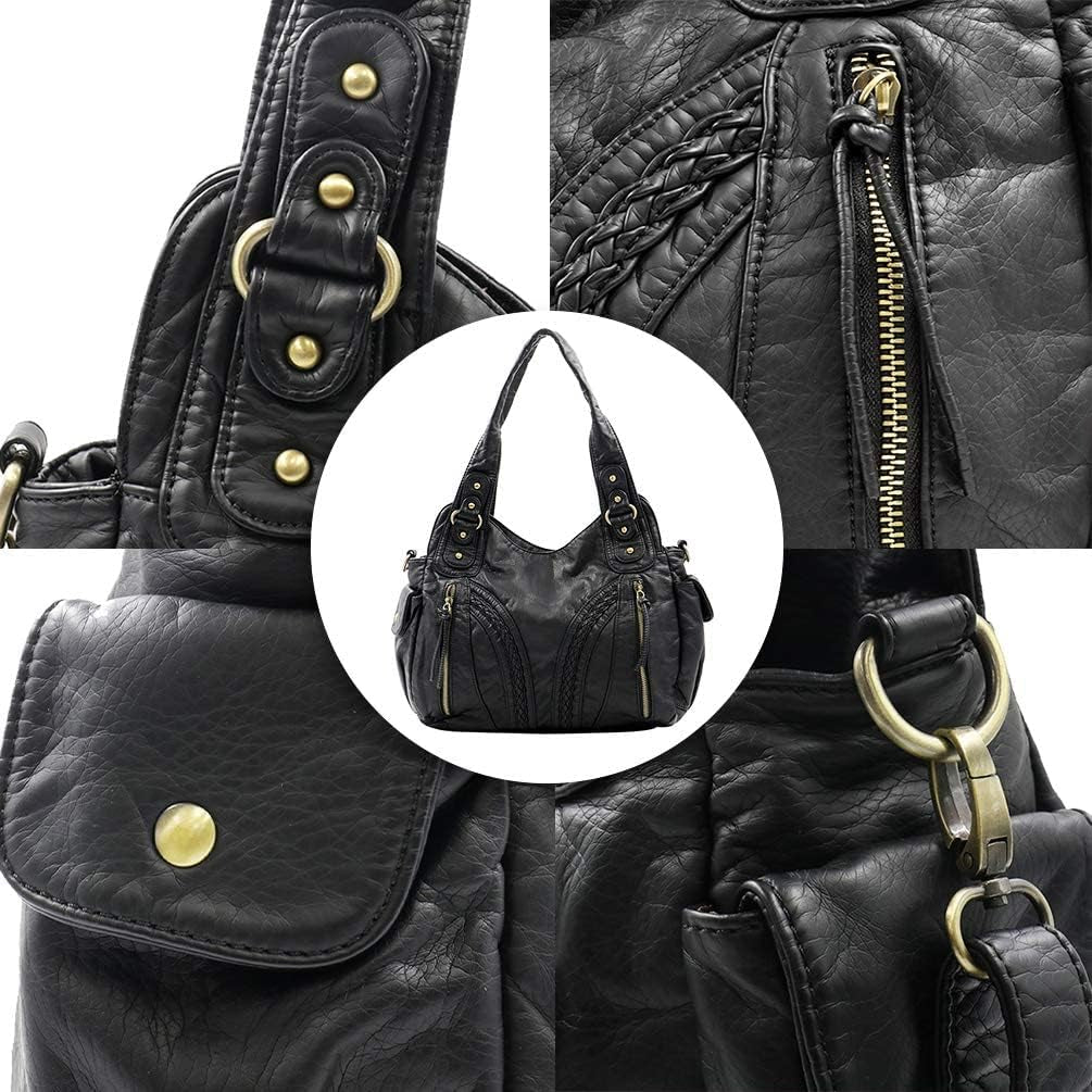 Washed Leather Hobo Bags for Women Roomy Handbags with Crossbody Strap
