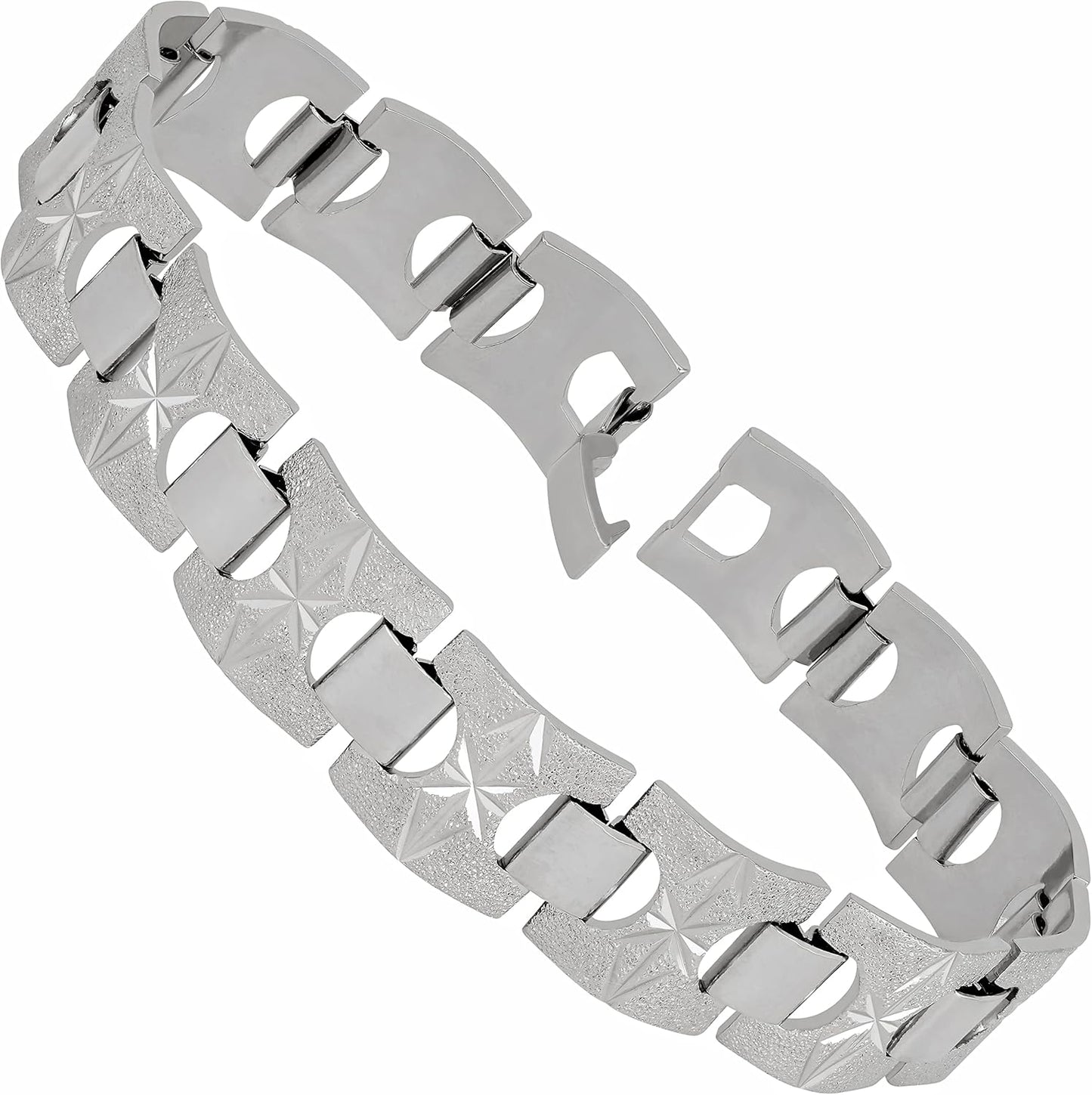 15Mm Diamond Cut Star and Arrows Link Bracelet for Men and Women 24K Gold Plated