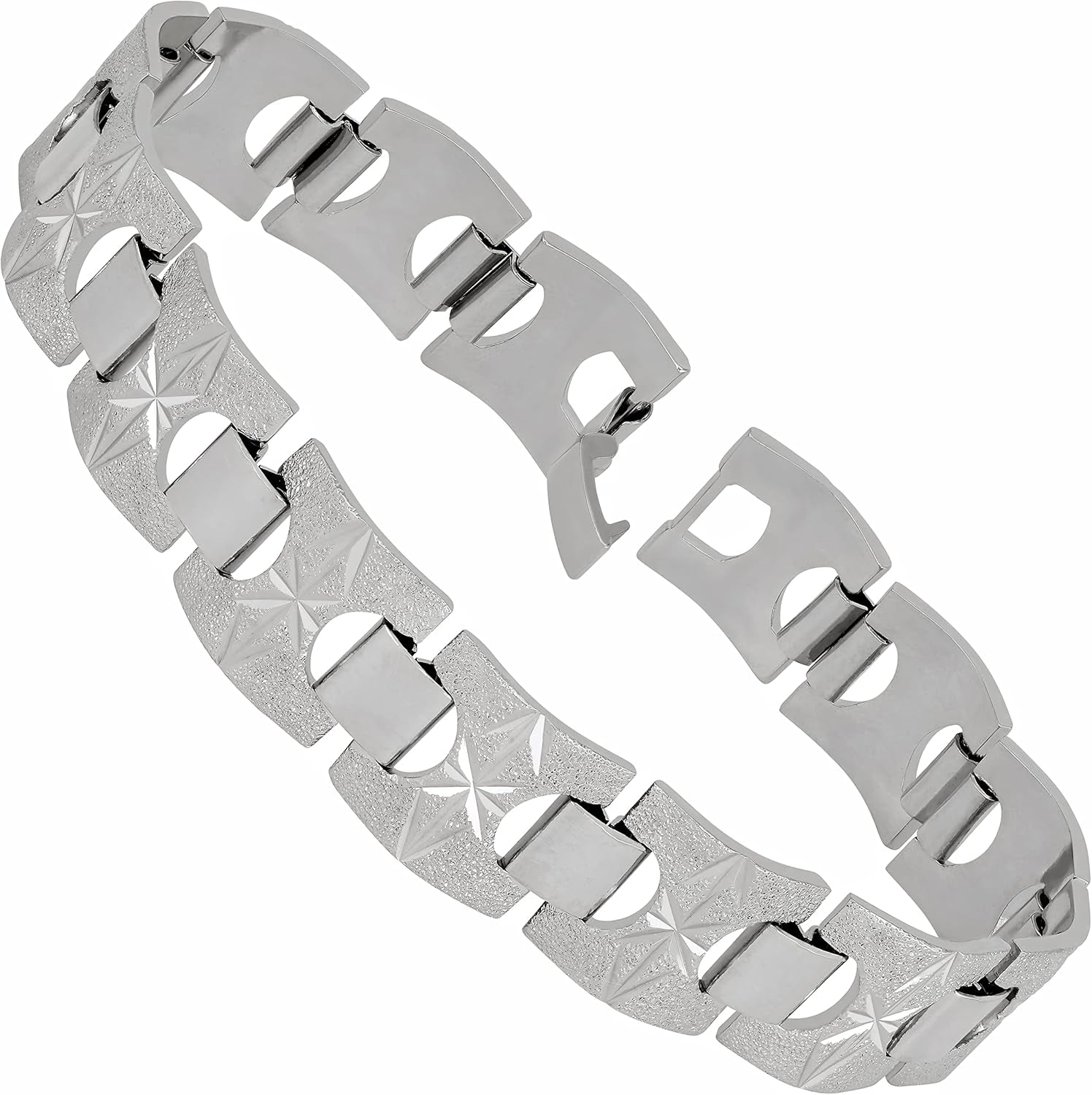 15Mm Diamond Cut Star and Arrows Link Bracelet for Men and Women 24K Gold Plated