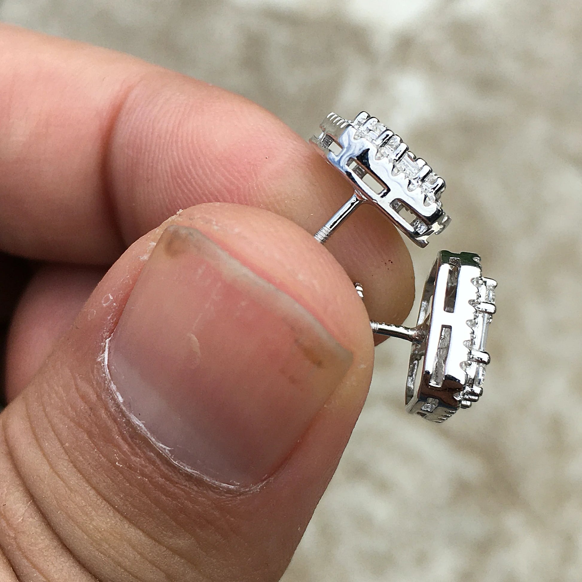 Real Solid 925 Sterling Silver Baguette Iced Earrings Bling Flooded Out CZ Screw Backs
