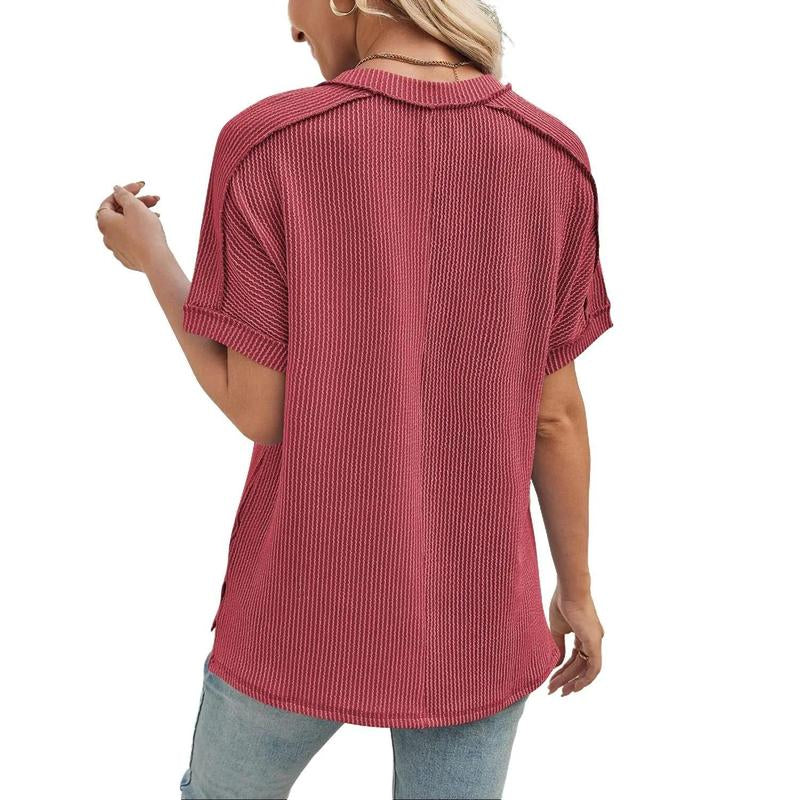 Womens Short Sleeve Cute Tops Casual V Neck Oversized T-Shirt