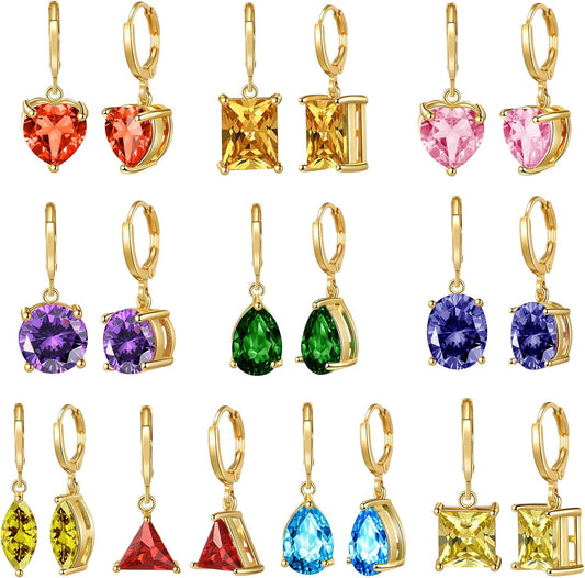 10 Pairs Dangle Earrings for Women Fashion Pack- Flawless Cubic Zirconia Leverback Earrings for Teens Girls with Silver/Gold -Hoop