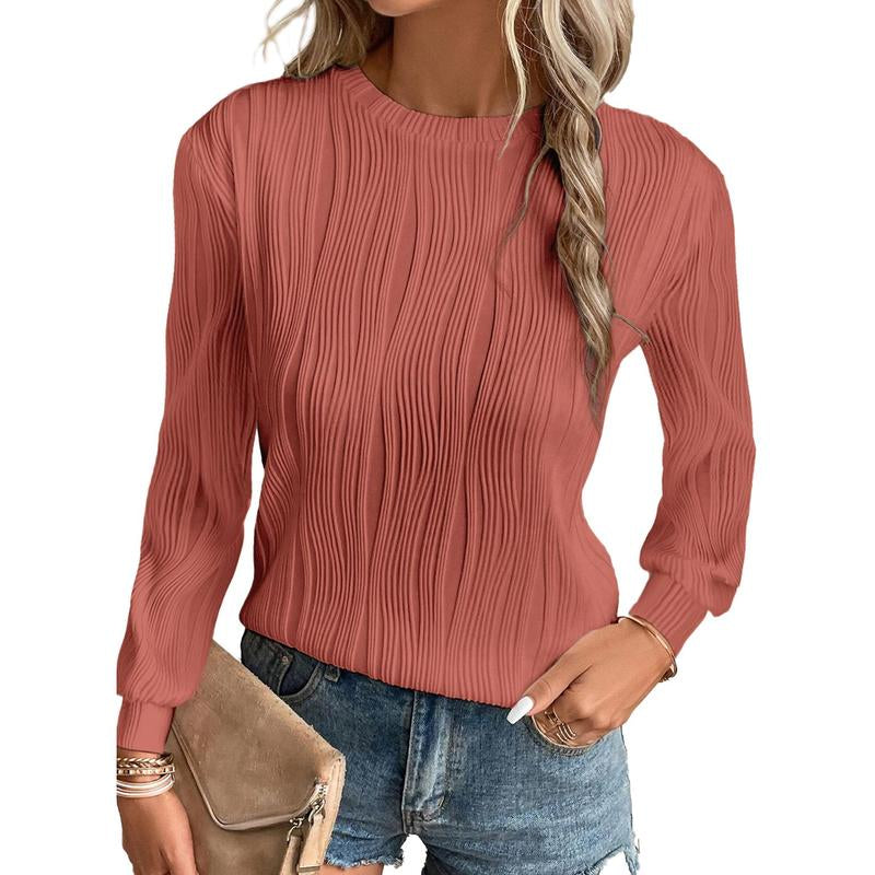 EVALESS Women'S Casual Sweatshirt Tops Trendy Long Sleeve Crewneck Basic Solid Loose Textured Shirts 2025 Fashion Womenswear Outfits Clothing