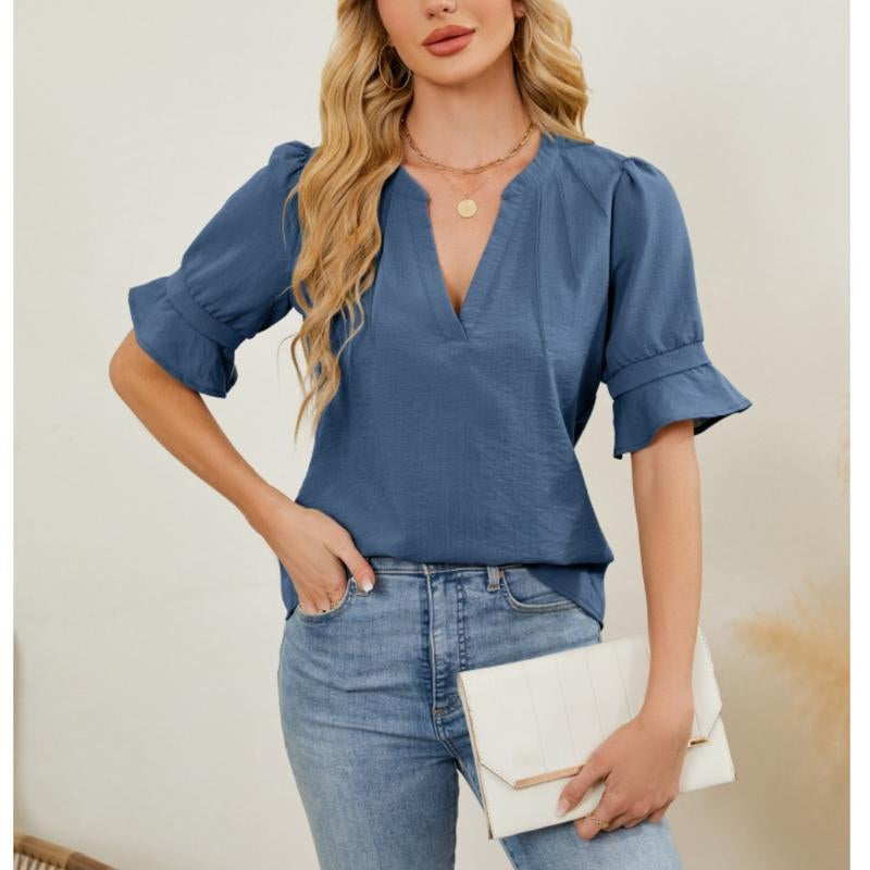Womens Tops Trendy V Neck Short Sleeve Tshirts Business Casual Basic Tee Loose Fit