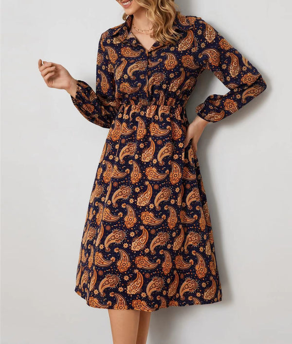 Floral Long-sleeved Casual Shirt Dress for Women