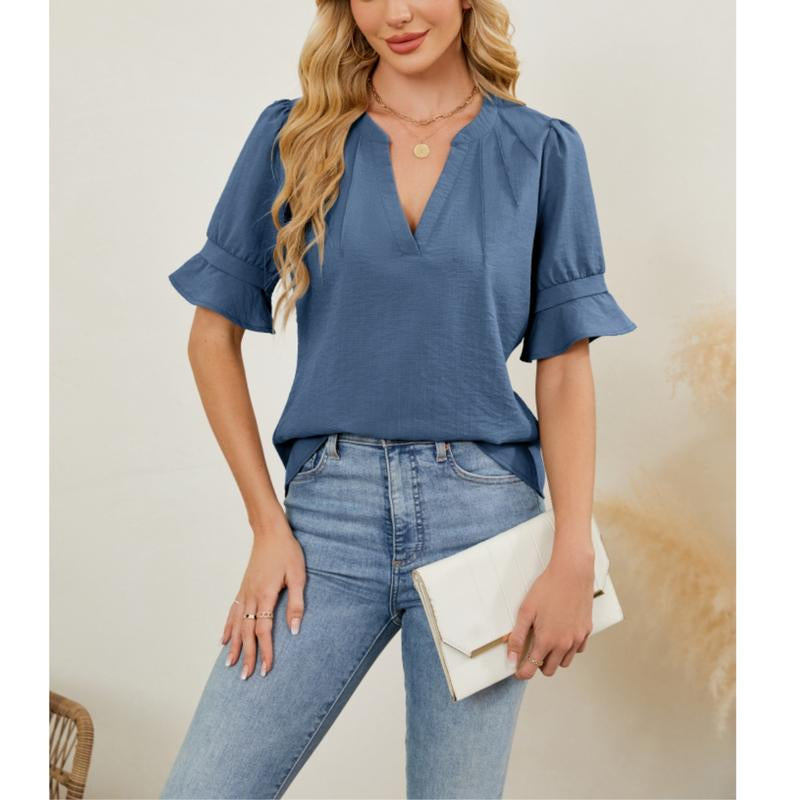 Womens Tops Trendy V Neck Short Sleeve Tshirts Business Casual Basic Tee Loose Fit