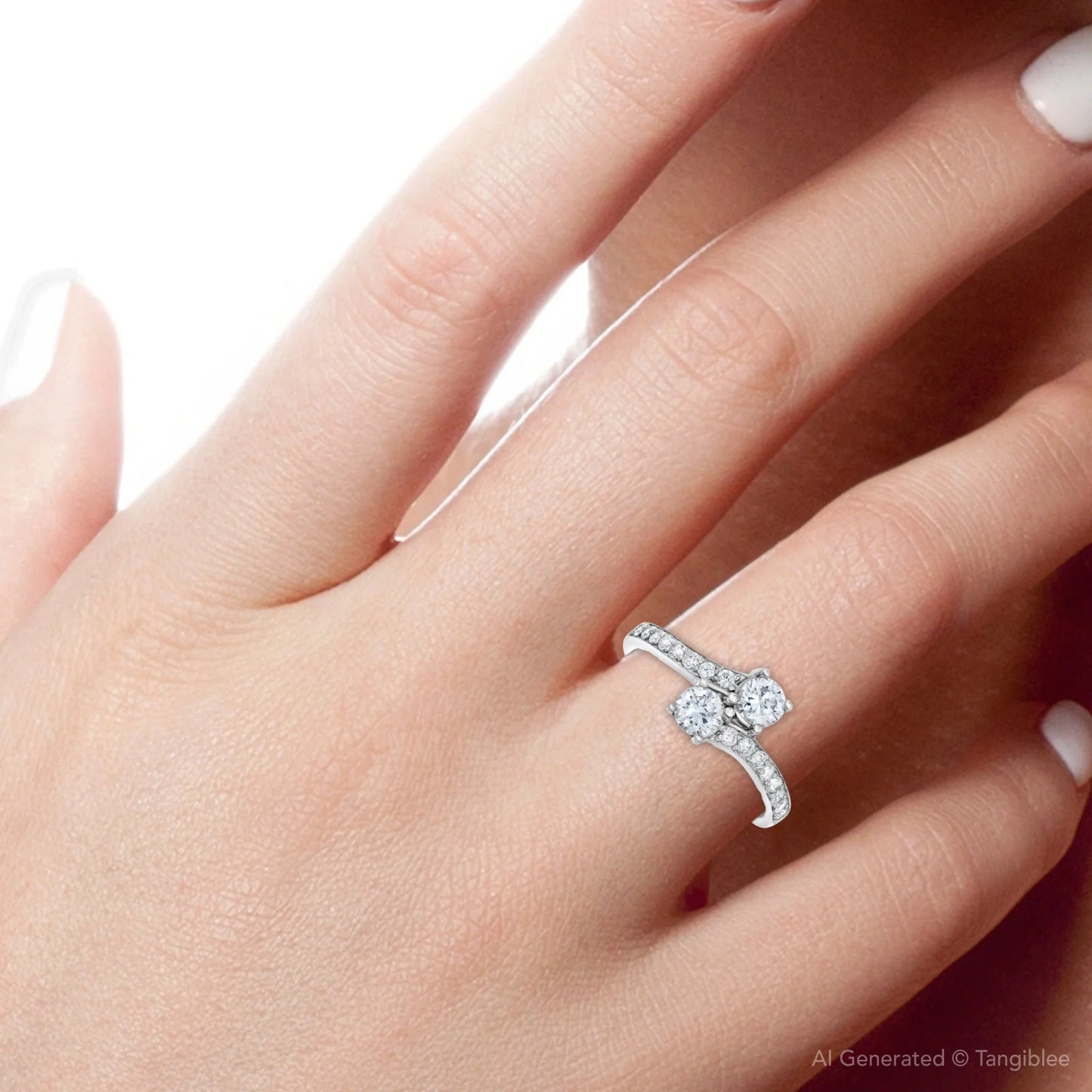 Pompeii Forever Us Two Stone round Diamond 1 Ct Solitaire Ring 14K White Gold
