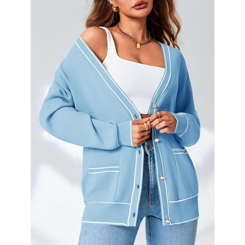 Fisace Womens Button down Cardigan Sweaters V Neck Open Front Oversized Knit Long Sleeve Fall Coat