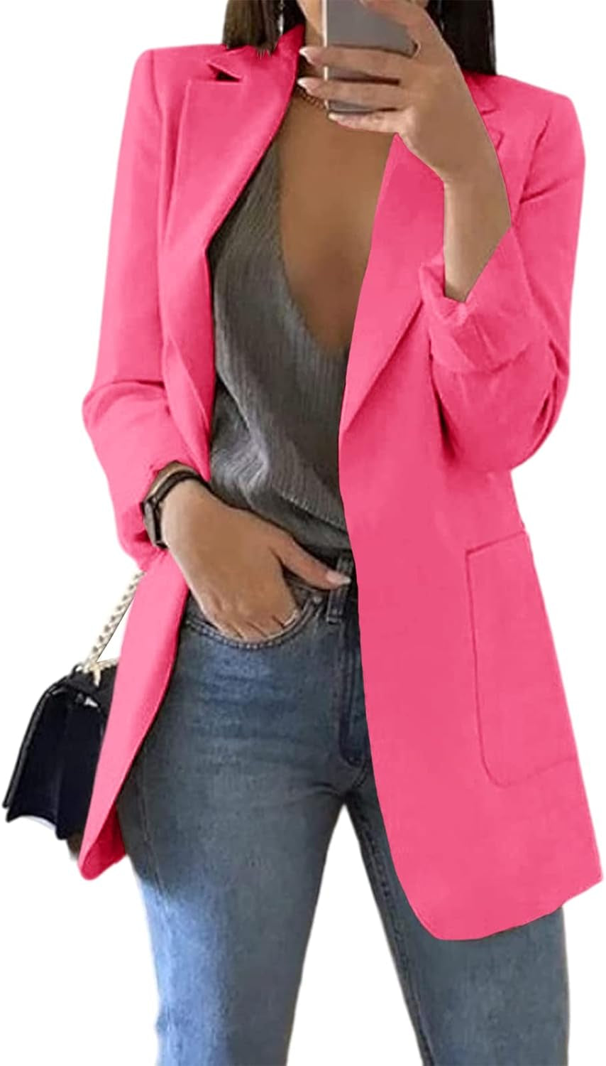 Womens Casual Blazers Open Front Long Sleeve Lapel Collar Work Office Jacket