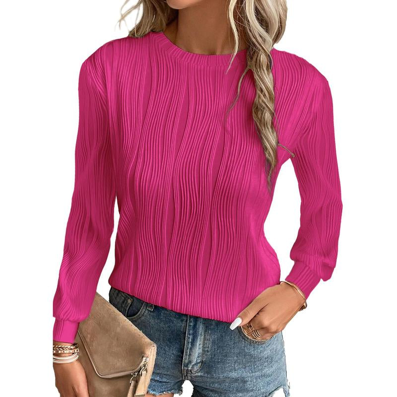 EVALESS Women'S Casual Sweatshirt Tops Trendy Long Sleeve Crewneck Basic Solid Loose Textured Shirts 2025 Fashion Womenswear Outfits Clothing