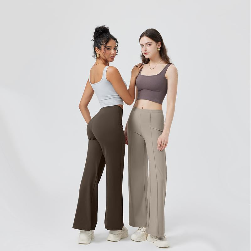 OQQ Women Straight Leg Pants High Waist Casual Lounge Work Basic Pants Vacation Comfort Trouser Minimalist Womenswear Bottom Lady Underwear Nylon