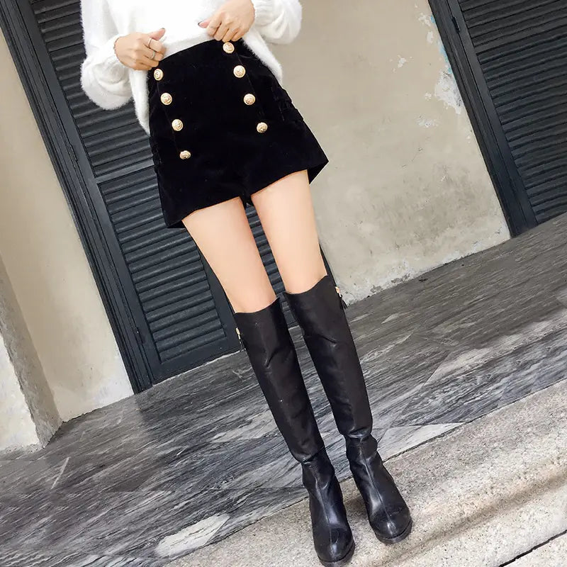 High-Waisted Velvet Shorts for Women (Autumn)