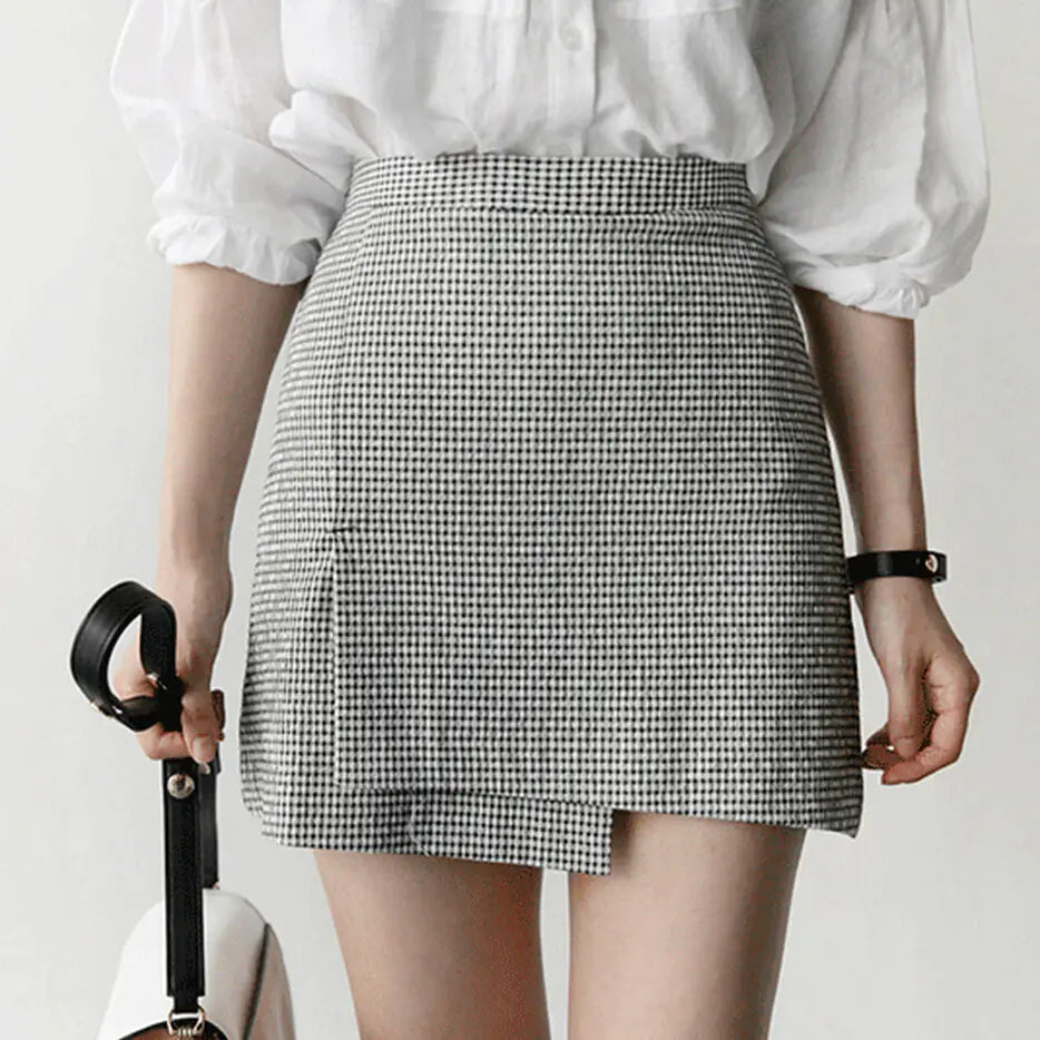 Houndstooth Irregular Skirt for Women