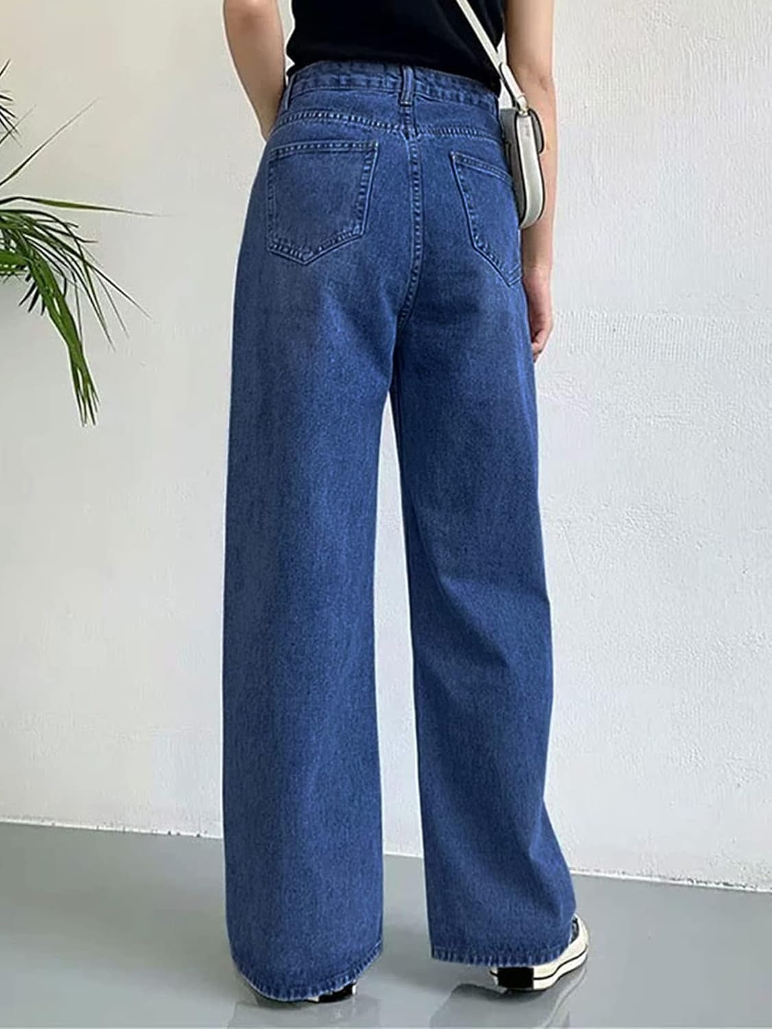 Baggy Wide Leg Jeans for Women High Waisted Trendy Flare Jeans Boyfriend Denim Pants with Patch Pockets