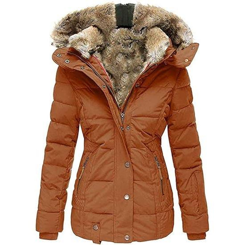 Goranbon Womens down Coats Winter Zipper Hooded Faux Fur inside Parka down Jackets