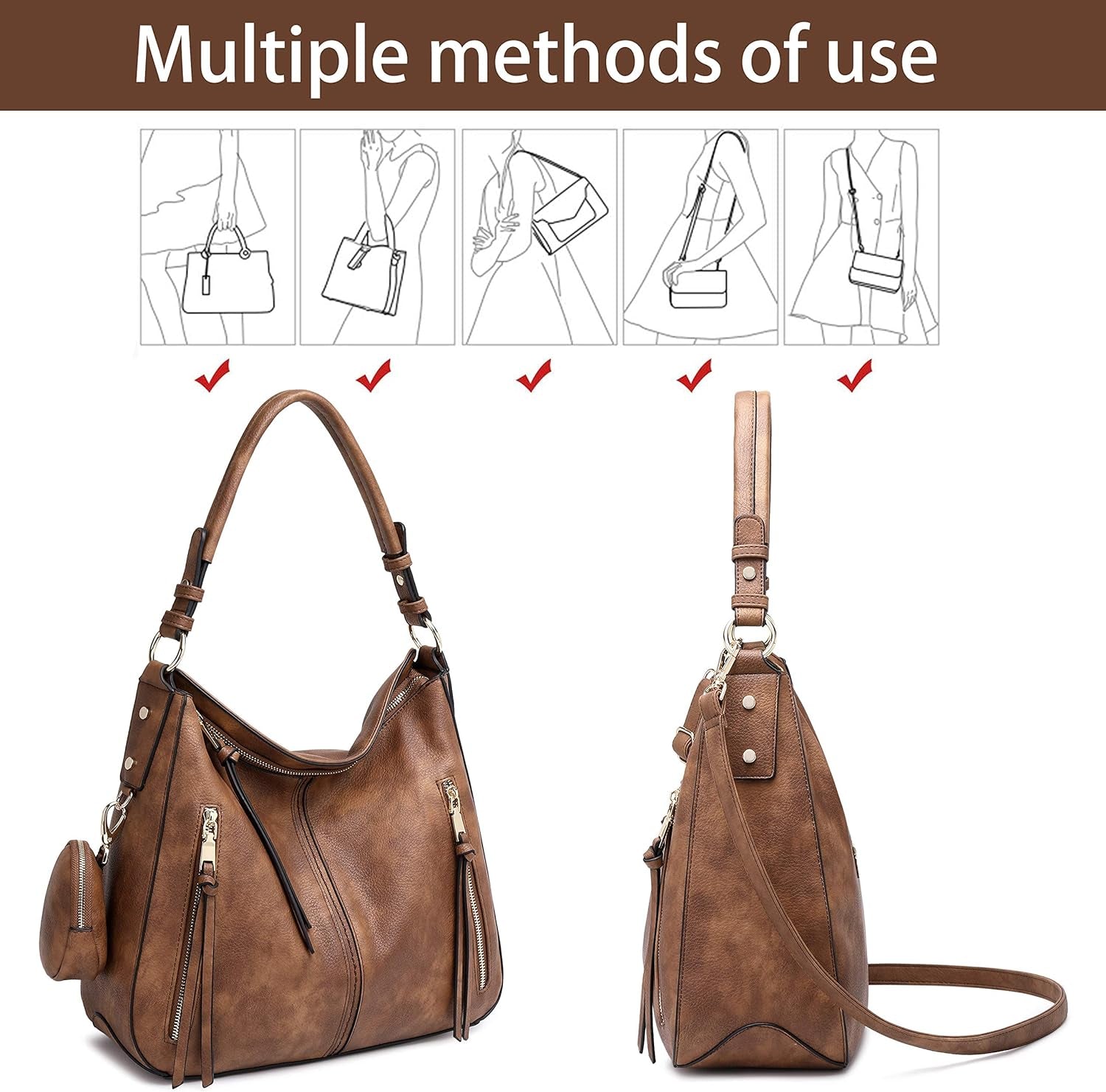 Hobo Bags for Women Handbags Purse Ladies Boho Shoulder Bag Crossbody Purses Faux Leather