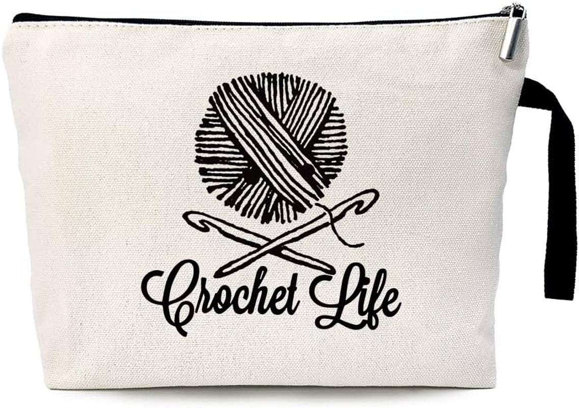 Crochet Life Funny Cosmetic Bag, for Travel Toiletry Zipper Storage Pouch Makeup Bag, Crochet Knit Lover Gifts, Birthday Present for Crochet Friends, Knitting Theme Cosmetic Bag, Yarn Lovers Gifts