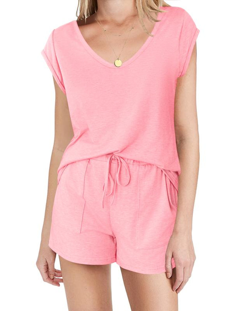Ekouaer Womens Tops and Shorts Cute Sets Comfy 2 Piece Lounge Set S-XXL