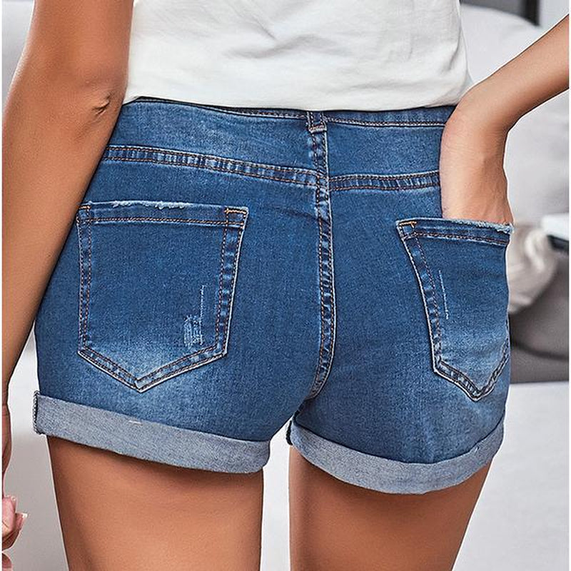 Luvamia Denim Shorts Women'S Ripped Jean Shorts High Waisted Stretchy Folded Hem Short Jeans