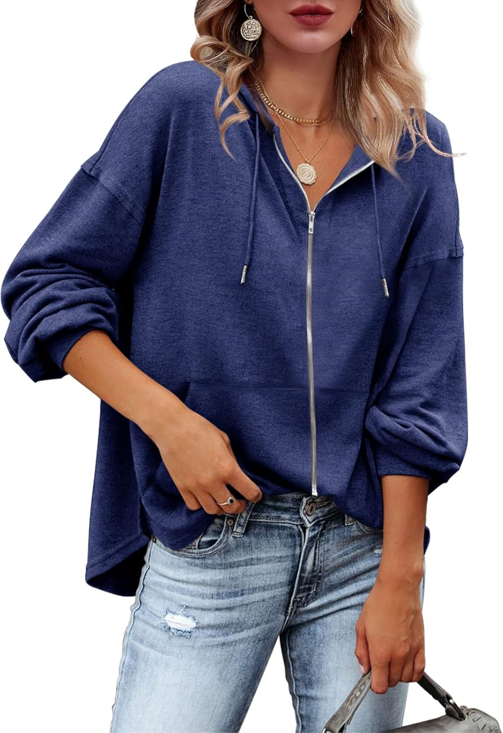 Womens Zip up Hoodies Loose Fit Sweatshirt Casual Long Sleeve Shirts for Women Pullover Tops with Pocket