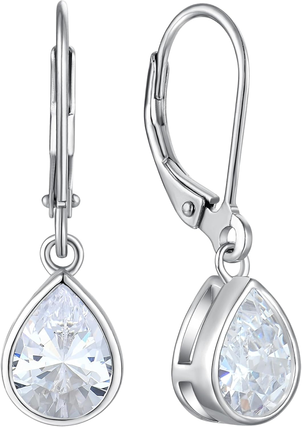 925 Sterling Silver Solitaire Teardrop Dangle Drop Earrings Pear/Heart/Round Cut Birthstone Leverback Earrings Jewelry for Women