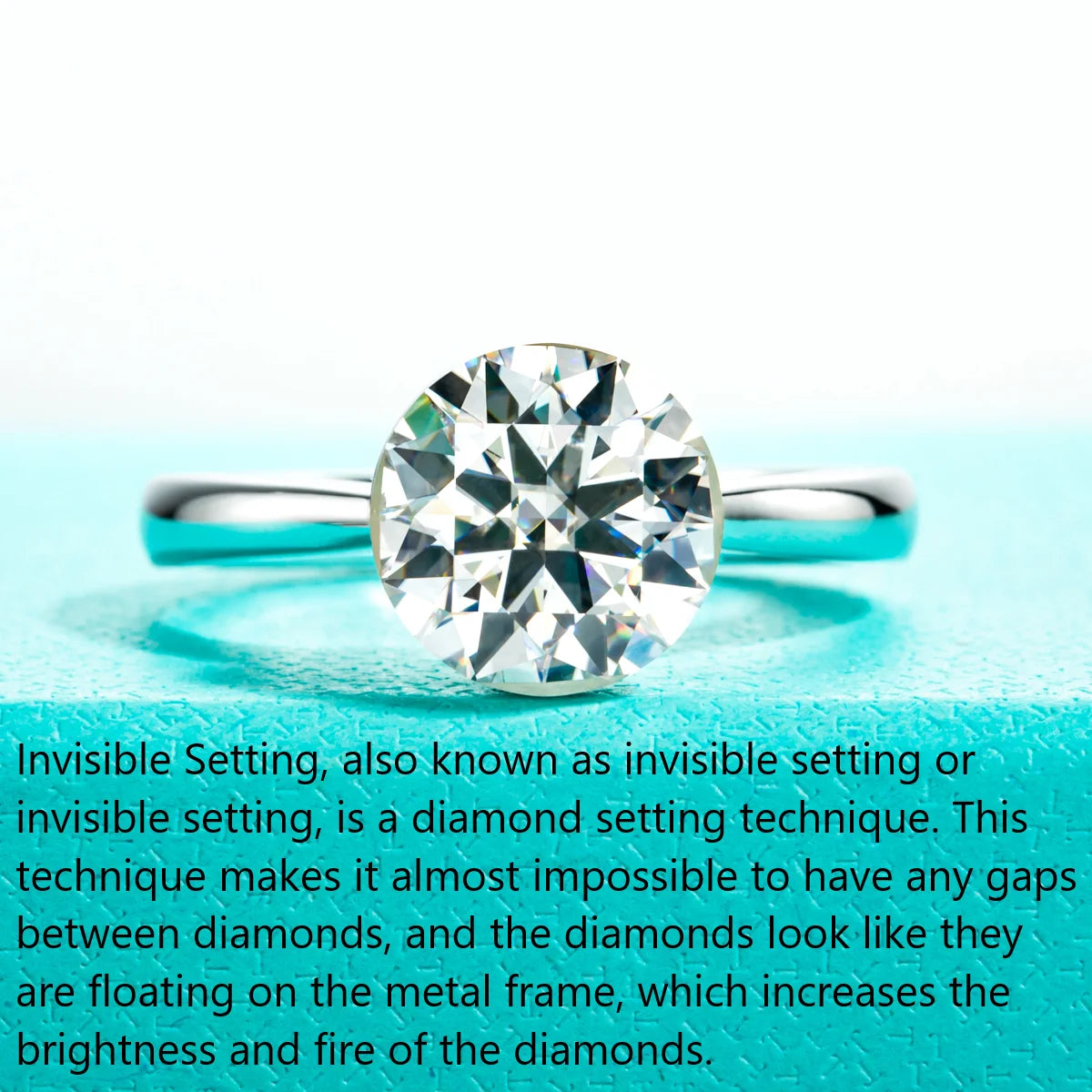 Anujewel 2Ct/3Ct D Color Moissanite Invisible Setting Engagement Ring for Women 925 Sterling Silver Gold Plated Solitaire Rings