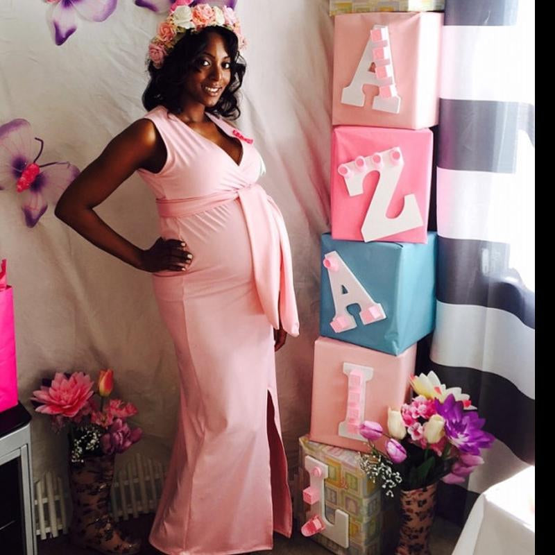 Beautiful Maternity Deep V-Neck Gown Dress.
