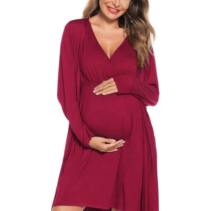 SWOMOG Women Maternity Nursing Gown and Robe Set 3 in 1 Soft Modal Fabric Nursing Gown for Hospital Bathrobe Pregnancy Postpartum Outfits Pregnant