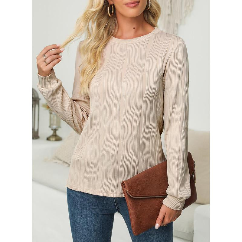 EVALESS Women'S Casual Sweatshirt Tops Trendy Long Sleeve Crewneck Basic Solid Loose Textured Shirts 2025 Fashion Womenswear Outfits Clothing