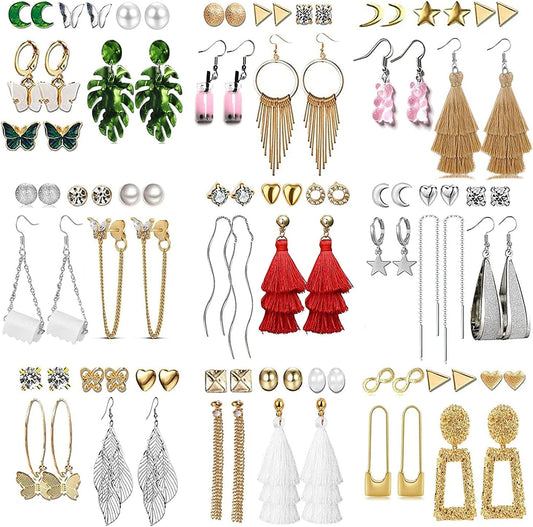 47 Pairs Trendy Boho Teardrop Geometric Acrylic Rattan Statement Dangle Drop Earrings for Christmas