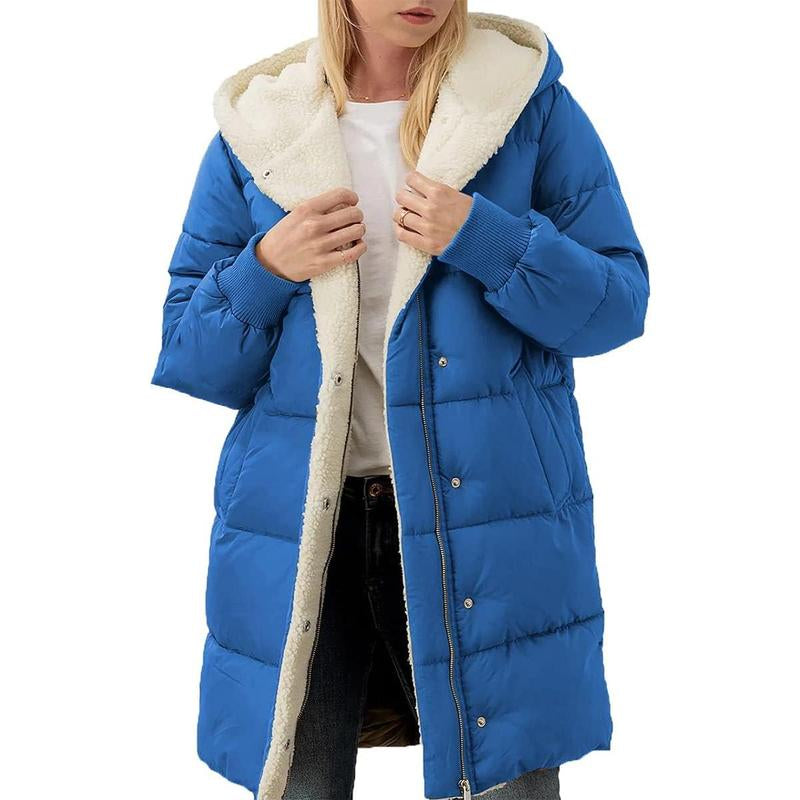 FMEYOA Womens Winter Warm Coats Sherpa Fleece Lined Long Hooded Puffer Jacket M4D031