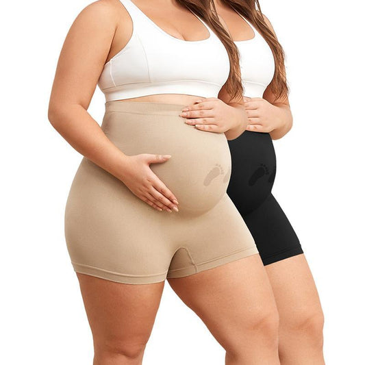 Y25D Pack of 2 Maternity Shapewear for Women Seamless Maternity Underwear under Dress over Bump Pregnancy Shorts High Waist Panties Belly Support Seamless High-Waisted Maternity Underwear Pregnancy Product Pregnancy Must Haves Christmas Gift
