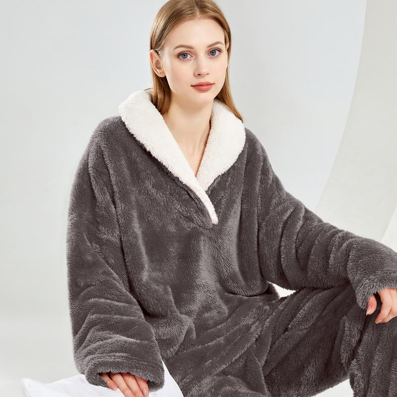 Arssm Women' S Fluffy Pajamas Set Fleece Pullover Pants Loose Plush Sleepwear 2 Piece Pjs Set Warm Loungewear Fuzzy Outfit Long Sleeve Pajama Sets Women