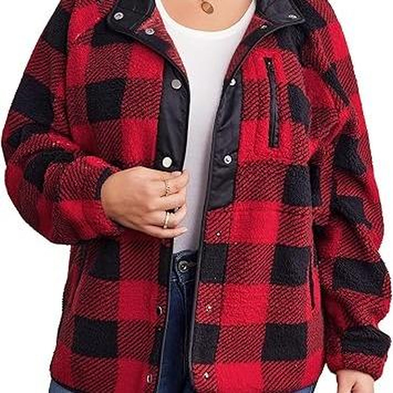 IN'VOLAND plus Size Womens Fleece Jacket Western Aztec Print Long Sleeve Snap Button down Shacket with Pockets