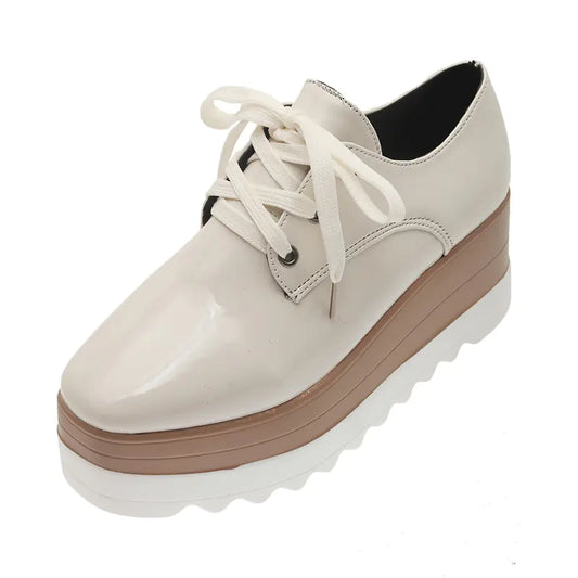 Women's Patent Leather Lace-up Platform Shoes