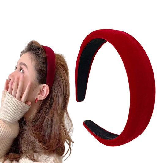 JINBUYAO Velvet Padded Headband Vintage Solid Color Hair Band Fashion and Comfortable Headwear for Women(Burgundy)