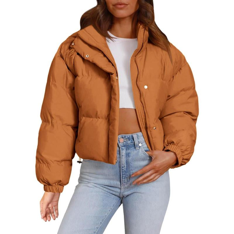 Imily Bela Womens Cropped Puffer Jackets Long Sleeve Stand Collar Coats Quilted Zipper Outerwear