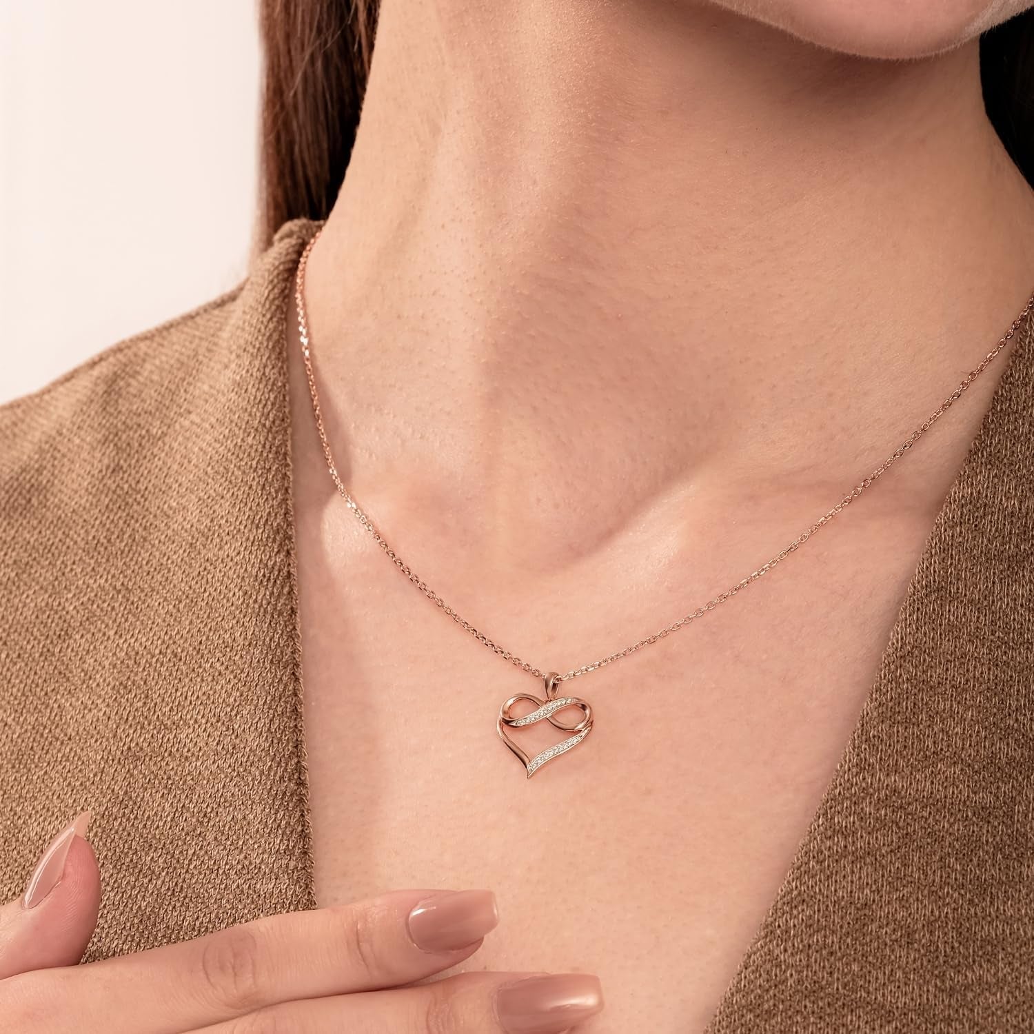 1/4Ct & 1/20 Ct Natural Diamond Infinity Heart Pendant Necklaces for Women in 10KT Gold | Diamond Heart Pendants for Women | 10KT Jewelry Gifts for Her in White, Yellow or Pink Gold