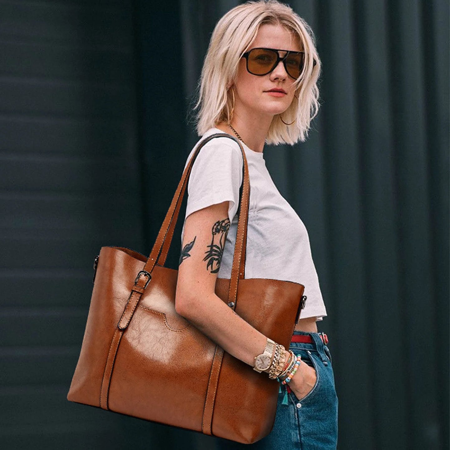 Work Satchel Vegan Leather Shoulder Bags Teacher Tote Bag Handbags for Women Large Designer Ladies Bag Pocket Purse Leather