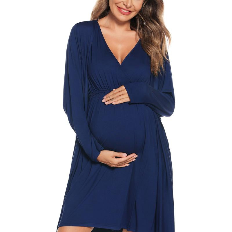 SWOMOG Women Maternity Nursing Gown and Robe Set 3 in 1 Soft Modal Fabric Nursing Gown for Hospital Bathrobe Pregnancy Postpartum Outfits Pregnant