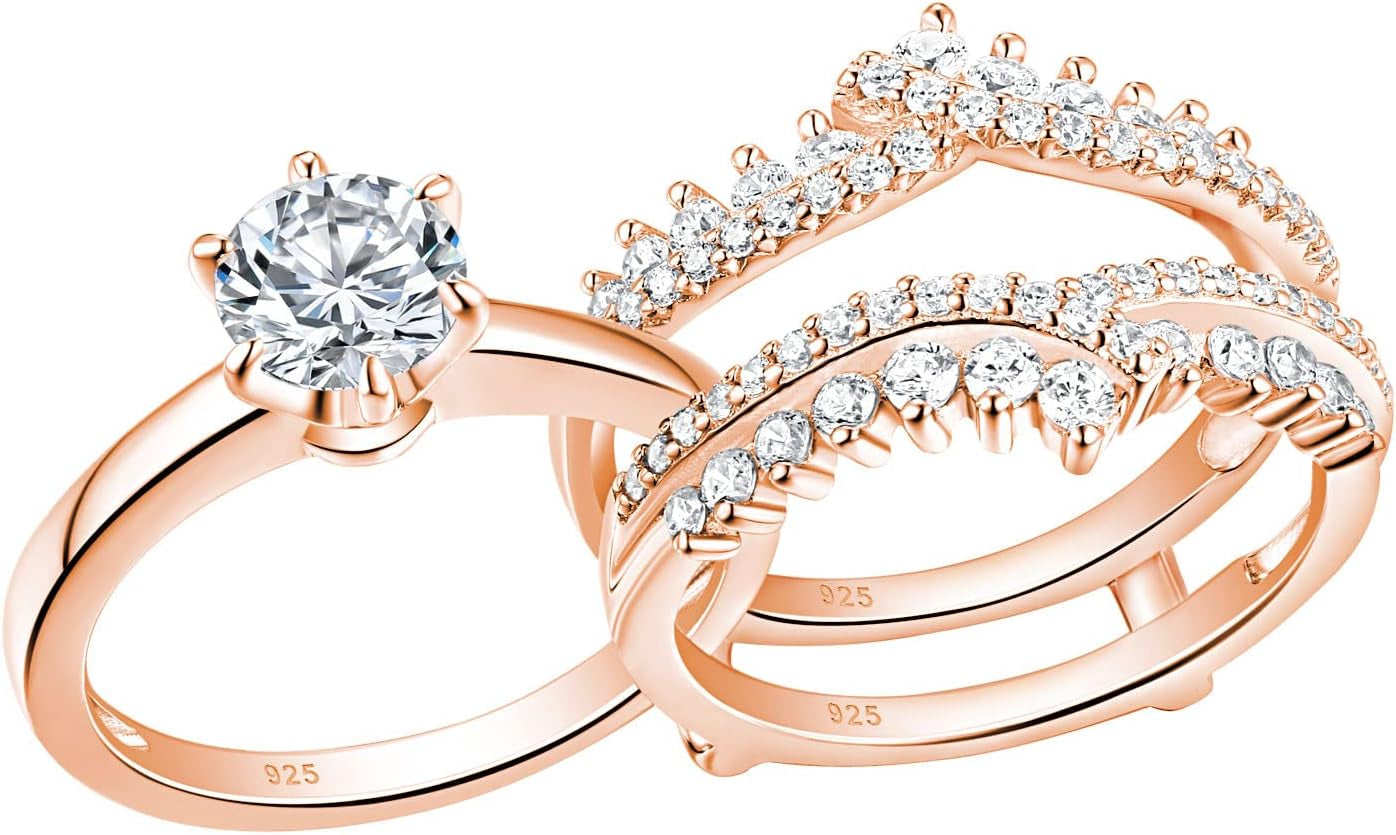 Cz Wedding Rings for Women Engagement Ring Enhancer Band Bridal Set Sterling Silver Size 4-13