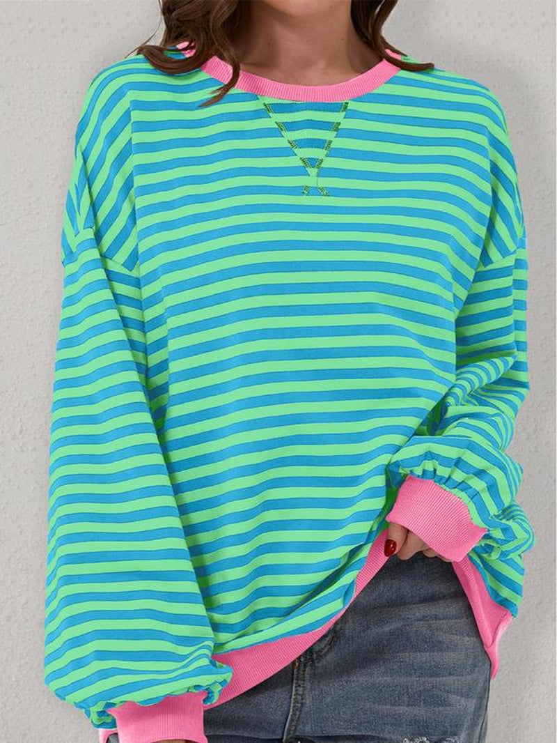 Striped Loose Drop Shoulder Long Sleeve Top Clothing Women Womens Tops