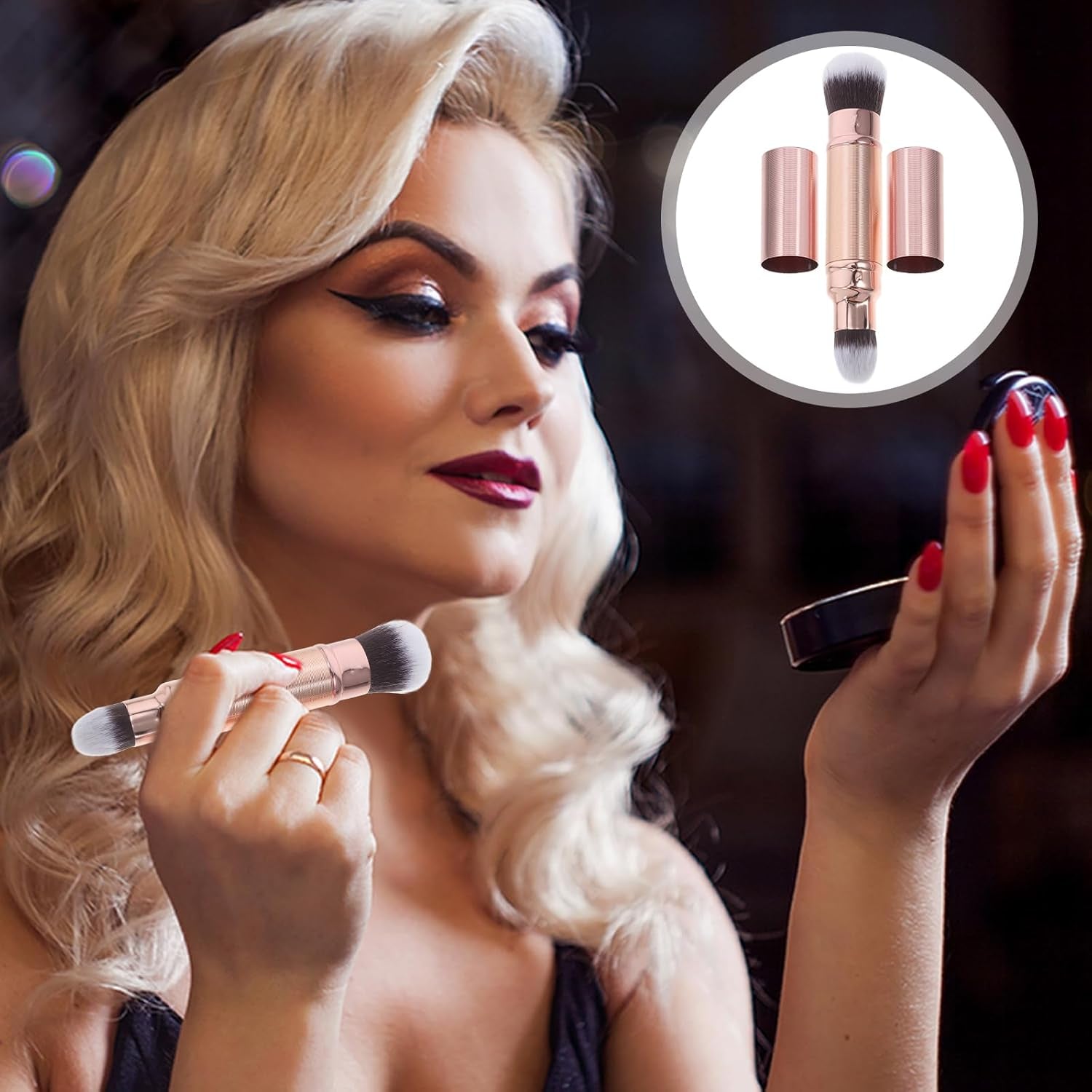 Double-Ended Makeup Brush Retractable Powder Brush Foundation Brush Dual End Makeup Brush Blush Brush Makeup Blending Brush Blusher Brush Makeup Tools Plastic Travel Telescopic