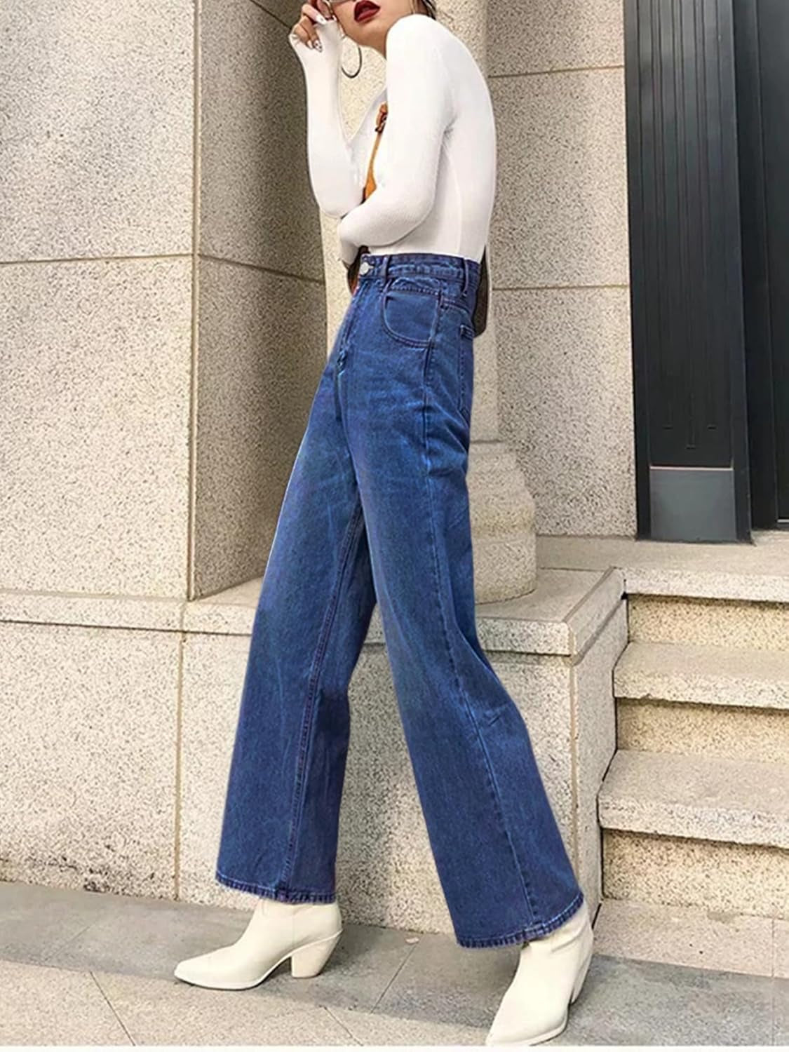 Baggy Wide Leg Jeans for Women High Waisted Trendy Flare Jeans Boyfriend Denim Pants with Patch Pockets