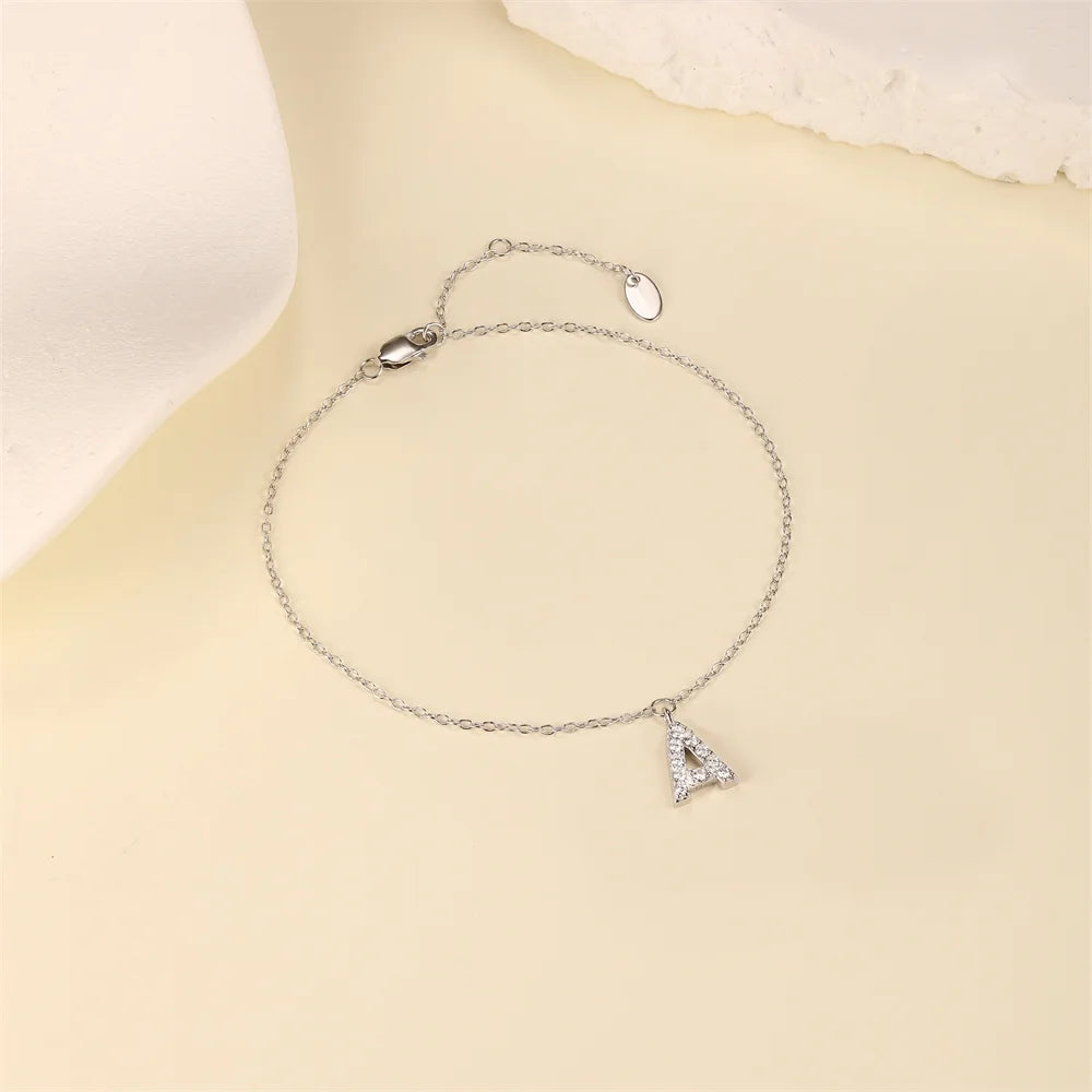 S925 Sterling Silver Initial Bracelets for Women, Dainty Initial A-Z Letter Bracelets Suitable for Women， Birthday Anniversary Jewelry Gift for Women Wife